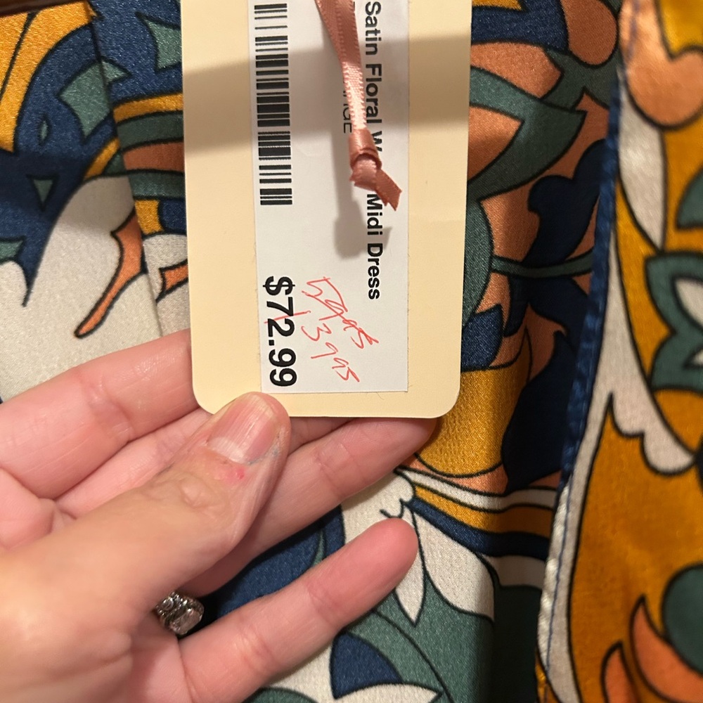 Entro Blue and Yellow Short Sleeve Midi Wrap Sundress - size large - Picture 3 of 10